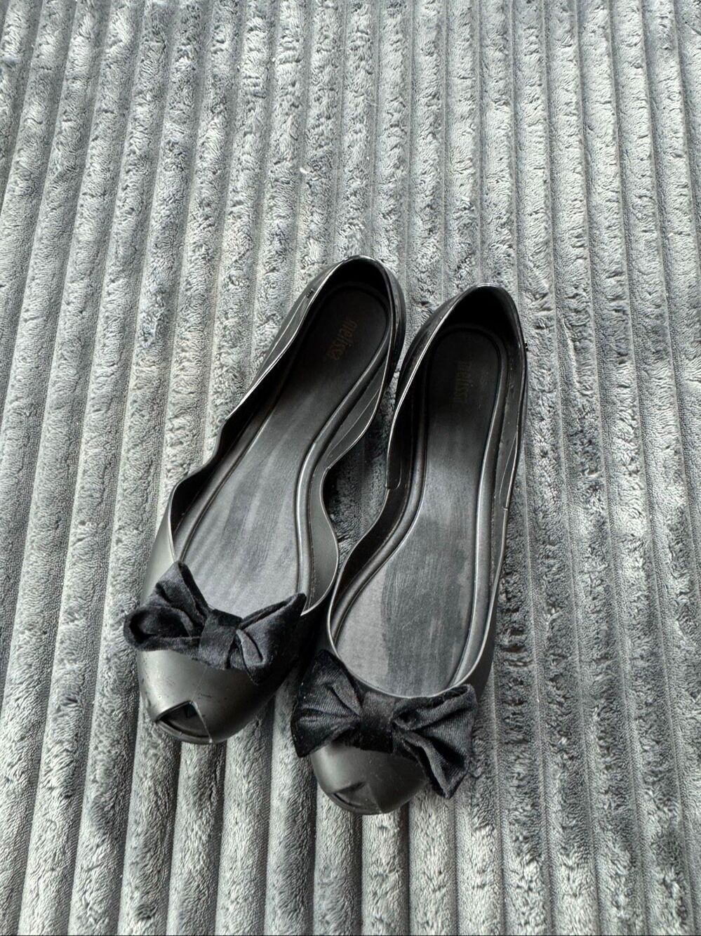 Melissa Womens Black Peep Toe Rubber Jelly Flats With Velvet Bow Flats Size 10
